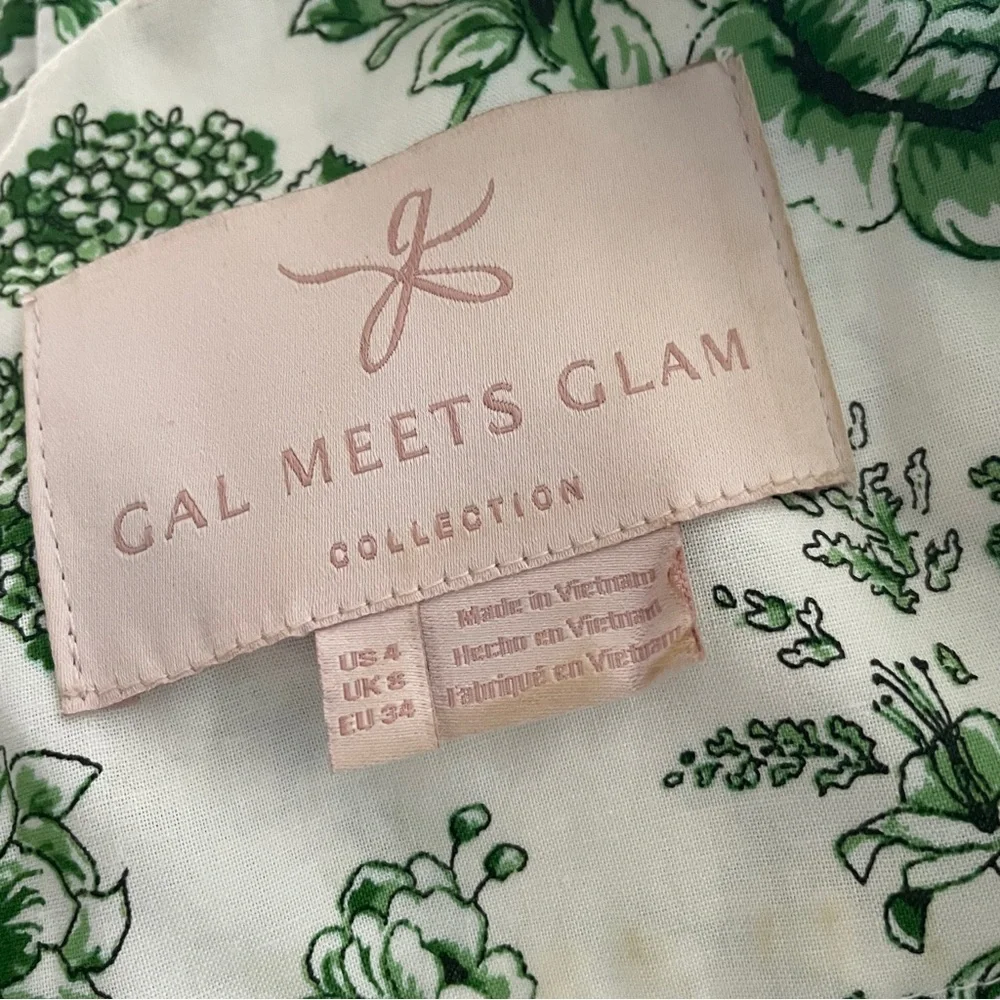 Gal Meets Glam Lisa Green White Toile Floral Tiered Mini Dress 4 - Picture 2 of 16